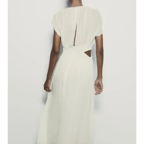 NWT ZARA Pleated Chiffon Maxi Dress Side Cutout Detail in White Women's Size XS - Picture 11 of 16